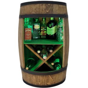 Elegancki drewniany barek z beczki na butelki z alkoholem, półka X na wino i oświetlenie LED RGB