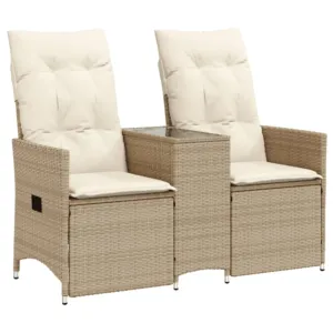 Rozkładana sofa ogrodowa ze stolikiem, 2-os., beż, rattan PE