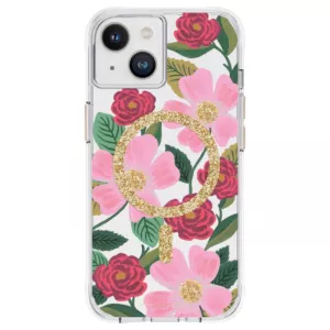 Rifle Paper Clear MagSafe - Etui iPhone 14 / iPhone 13 zdobione złotem (Rose Garden)