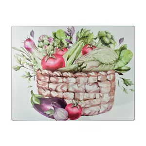 ARIA Deska do krojenia 40x30cm           szklana kosz z warzywami