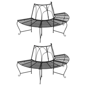 Półokrągłe ławki pod drzewo, 2 szt., Ø159 cm, czarne, stalowe