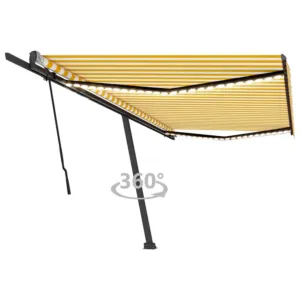 Ręcznie zwijana markiza z LED, 500x350 cm, żółto-biała