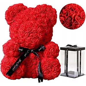 Duży Czerwony Miś z Róż - 40 cm + Pudełko Prezentowe ze Wstążką