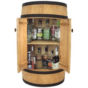 Drewniana beczka barek z drzwiami i półką 80cm bar domowy z beczki na butelki z alkoholem, minibar