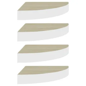 Narożne półki ścienne, 4 szt., dąb i biel, 25x25x3,8 cm, MDF