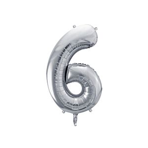 Balon foliowy "cyfra 6", srebrna, 100 cm [balon na hel, cyfra duża, urodziny]