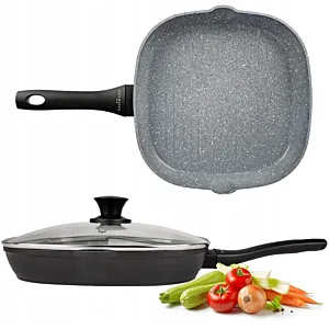 Patelnia GRILLOWA granitowa Z POKRYWĄ 28 cm non-stick na INDUKCJĘ GAZ