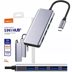 ADAPTER PRZEJŚCIÓWKA HUB USB-C TYP C 4X USB 3.0 + MICRO RECCI ROZDZIELACZ