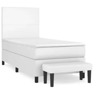 Łóżko kontynentalne z materacem, białe, ekoskóra 100x200 cm