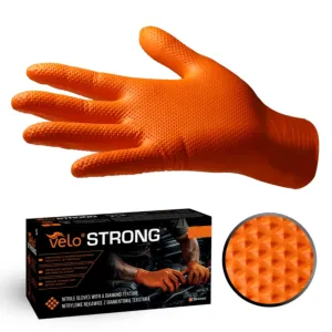 Mocne rękawice nitrylowe VELO STRONG GRIP pomarańczowe rozm. S /50 szt.