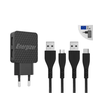 Energizer HardCase - Kompaktowa ładowarka sieciowa 2x USB-A + Kabel USB-C & Micro USB (Czarny)  dożywotnia gwarancja