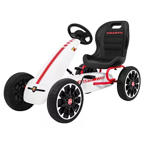 Gokart ABARTH na pedały dla dzieci Biały + Koła EVA + Hamulec ręczny + Wolny bieg