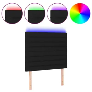 Zagłówek do łóżka z LED, czarny, 80x5x118/128 cm, tkanina