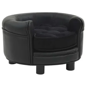 Sofa dla psa, czarna, 48x48x32 cm, plusz i sztuczna skóra