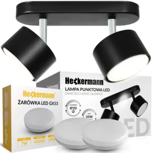 Zestaw Lampa sufitowa punktowa spot LED Heckermann 8795314A Czarna 2x głowica + 2x Żarówka LED Heckermann GX53 7W Neutral