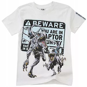 KOSZULKA T-SHIRT chłopięcy JURASSIC WORLD DINOZAURY BAWEŁNA biały 140 D019E