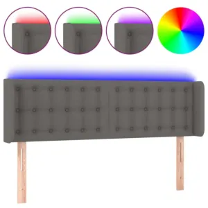 Zagłówek do łóżka z LED, szary, 147x16x78/88 cm sztuczna skóra