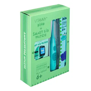 VITAMMY DINO ZIELONA Zestaw prezentowy, szczoteczka soniczna do zębów i zegarek GPS