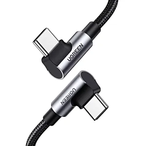 Kabel USB-C do USB-C, kątowy UGREEN US335, 5A, 100W, 1m (czarny)