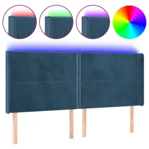 Zagłówek do łóżka z LED ciemnoniebieski, 163x16x118/128 cm