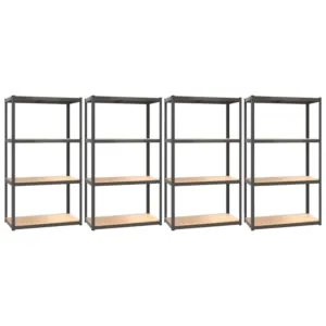 Regały, 4 półki, 4 szt, antracyt, stal/ materiał drewnopochodny