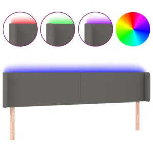 Zagłówek do łóżka z LED, szary, 183x16x78/88 cm sztuczna skóra
