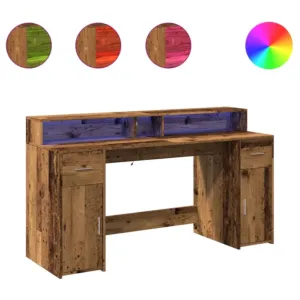 Biurko z podświetleniem LED, stare drewno, 160x55x91 cm