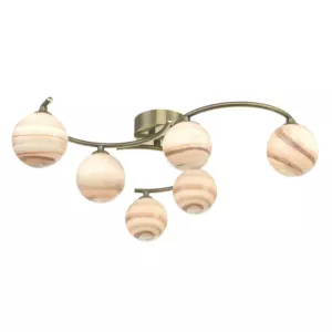 Lampa sufitowa Atiya 6 Light Semi Flush Antique Brass With Planet style Glass