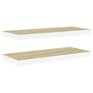 Półki ścienne, 2 szt., dębowo-białe, 60x23,5x3,8 cm, MDF