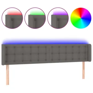 Zagłówek do łóżka z LED, szary, 203x16x78/88 cm, sztuczna skóra