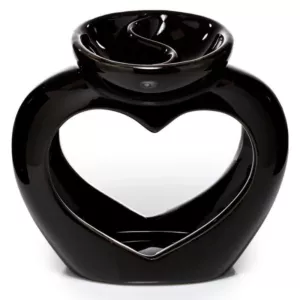 Kominek podgrzewacz ceramiczny do olejków i wosku z naczyniem podzielonym na dwie części "Serce" - czarny