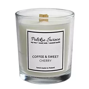 COFFEE & SWEET CHERRY - Świeca zapachowa sojowa z drewnianym knotem
