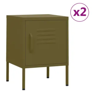 Szafki nocne, 2 szt., oliwkowe, 35x35x51 cm, stalowe