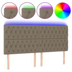 Zagłówek do łóżka z LED, taupe, 200x7x118/128 cm, tkanina