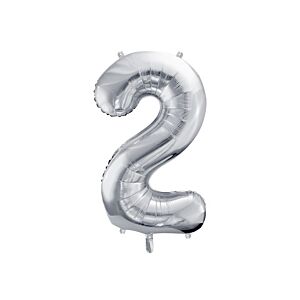 Balon foliowy "cyfra 2", srebrna, 100 cm [balon na hel, cyfra duża, urodziny]
