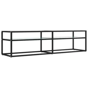 Szafka pod TV, biały marmur, 160x40x40,5 cm, szkło hartowane