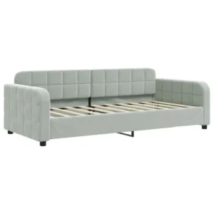 Sofa z funkcją spania, jasnoszara, 90x190 cm, obita aksamitem