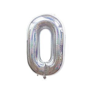 Balon foliowy "cyfra 0", holograficzna srebrna, 100 cm [balon na hel, cyfra duża, urodziny]