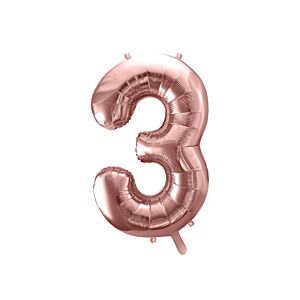 Balon foliowy "cyfra 3", różowe złoto, 100 cm [balon na hel, cyfra duża, urodziny]