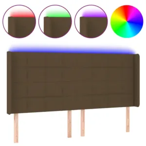 Zagłówek do łóżka z LED ciemnobrązowy 163x16x118/128 cm tkanina