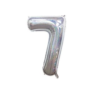 Balon foliowy "cyfra 7", holograficzna srebrna, 100 cm [balon na hel, cyfra duża, urodziny]