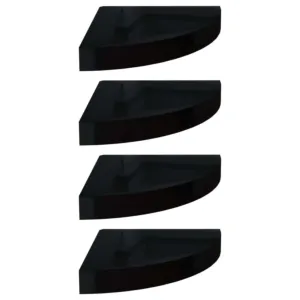 Narożne półki ścienne, 4 szt., połysk, czarne, 25x25x3,8cm, MDF