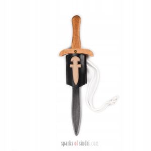 Średni Miecz i Duży Pendant | Drewno Skóra | 50 cm | Średniowieczny Rycerz