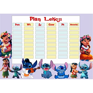 Plan lekcji A4 motyw bajkowy Lilo i Stich