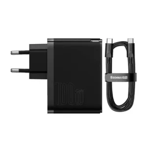 Ładowarka sieciowa Baseus GaN USB-C + USB, 100W + kabel 1m (czarna)