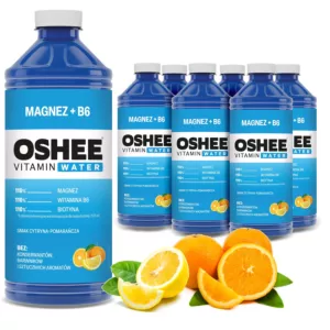6x OSHEE Vitamin Water magnez + B6  cytryna - pomarańcza 1100 ml