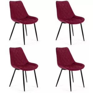 Zestaw 4x krzesło tapicerowane, welurowe, burgund