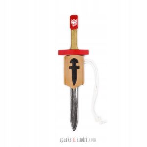 Mały Czerwony Miecz i Pendant Skórzany | Drewno Skóra | 45 cm | Średniowieczny Rycerz