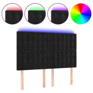 Zagłówek do łóżka z LED, czarny, 144x5x118/128 cm, aksamit