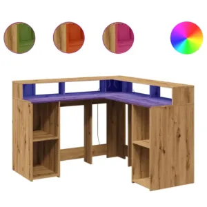 Biurko z podświetleniem LED, dąb artisian, 130x130x91 cm